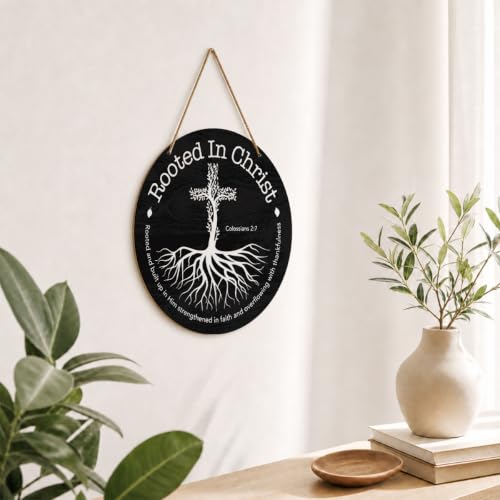 Christian Scripture Prayer Wall Decor Sign for Home Office Bedroom, Rustic Farmhouse Inspirational Christian Religious Bible Verse Hanging Sign Decoration, Faith Gifts for Women Men, Rooted In Christ