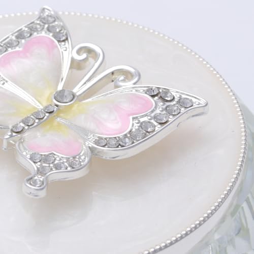 Butterfly Jewelry Storage Box for Rings Earrings Necklace Treasure Chest Organizer Jewelry Keepsake Gift Box Case for Girl Women (Butterfly w/Big Crystal box, Silver Plate) L White & Pink(Butterfly ,Big Crystal Box)