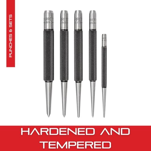 Starrett steel prick punch set, 4-inch center punches, 5-piece pack