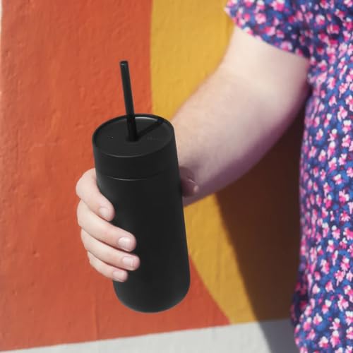 Fellow 20 oz Carter Cold Tumbler – Spill-Resistant Straw Lid, Stainless Steel Vacuum-Insulated Cup with Ceramic Interior and Reusable Straw for Cold Drinks,Fits Cup Holders,Dishwasher Safe,Matte Black Matte Black