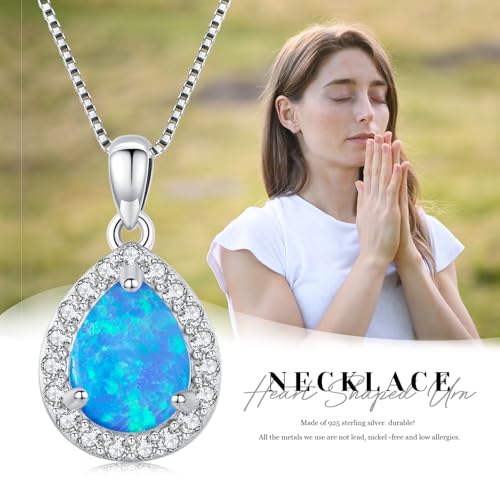 Urn Necklaces for Ashes for Women 925 Sterling Silver Cremation Memory Pendant Necklace Jewellery Keepsake for Human Ash Gifts Blue Opal