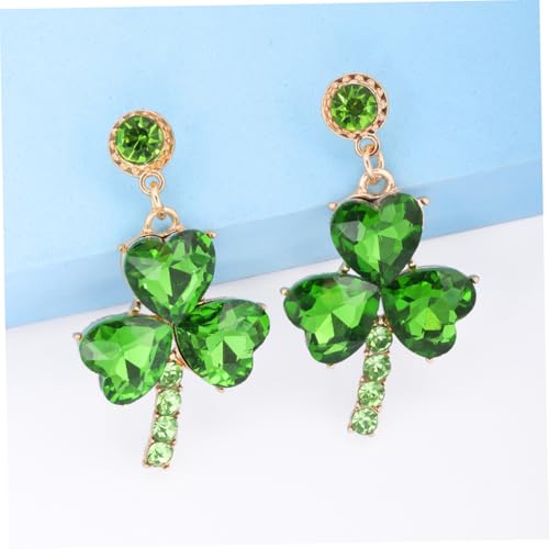 Shamrock Earrings for Women Rhinestone Drop Earrings Green Leaf Irish Holiday Jewelry Party and Celebration Accessory