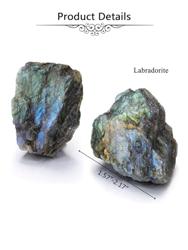 Jovivi 2pcs Raw Labradorite Crystals,Large 1.6"-2.2" Rough Stones Bulk