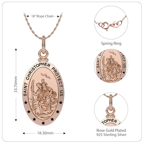 AFFY Saint Christopher Protect Us Pendant Necklace for Women Rose Gold