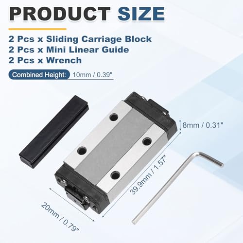 sourcing map 2Pcs MGN9H Linear Bearing Sliding Carriage Block with Mini Guide and Wrench for 9mm Linear Motion Slide Rail Guide, 3D Printer, CNC Machine 2