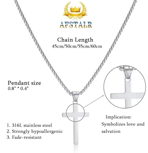 Men's Cross Necklace, Gold/Silver/Black Chain with Cross Pendant, Christianity Jewellery, Stainless Steel Small-silver 50 Centimetres