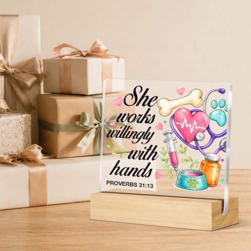 Vet Tech Gifts for Women Men, Christian Veterinary Acrylic Desk Sign Decor Veterinary-i