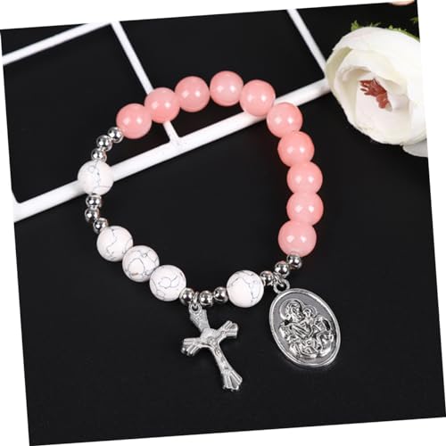 VALICLUD Glass Cross Bracelet Beaded Rosary Bracelet Jewelry Pendant for Womens Religious Occasion
