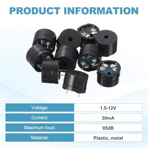 sourcing map 50 Pcs Passive Buzzer DC 1.5-12V 12x8.5mm Electric Tone Buzzer Alarm Piezo Beep Sounder Continuous Sound Beep for Physics Circuits Alarm Safety Development Boards House Shop