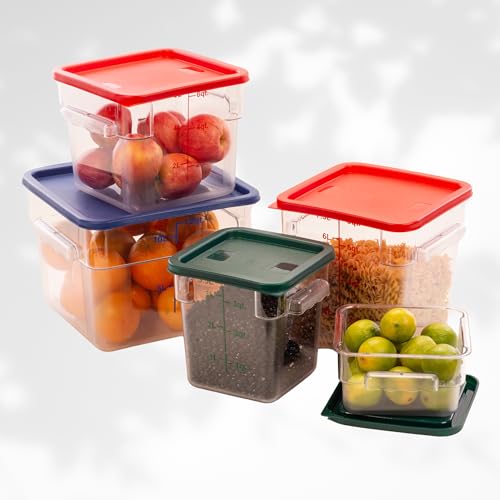 FSE Square Food Storage Container with Red Lid, 8 Quart, Polycarbonate, Reusable, Clear, NSF 8 Qt. Container w/Lid