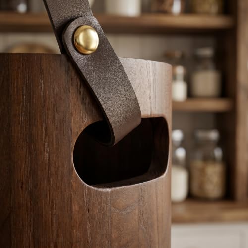 Wooden Paper Towel Holder, Wood Paper Towel Holder Countertop with Anti-Slip Base, Leather Handle and Splash Guard Plate for Kitchen and Bathroom, Living Room, RV