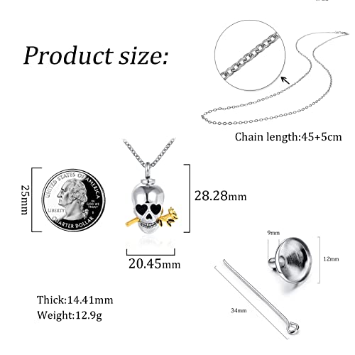 YSAHan Romance Skull Urn Necklace for Ashes for Men Women Rose Flower Cremation Memorial Keepsake Jewelry Gift(UR-16_Skull)