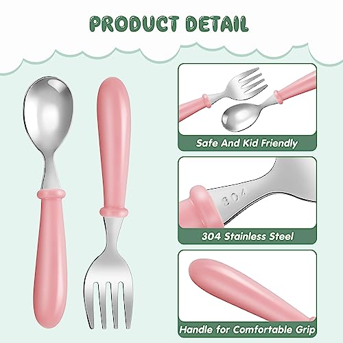 Dandat 48 Pcs Toddler Utensils Kids Silverware Set Stainless Steel Baby Forks and Spoons Toddler Safe Flatware Metal Kids Cutlery with Round Thick Grip Handles for Self Feeding, Dishwasher Safe