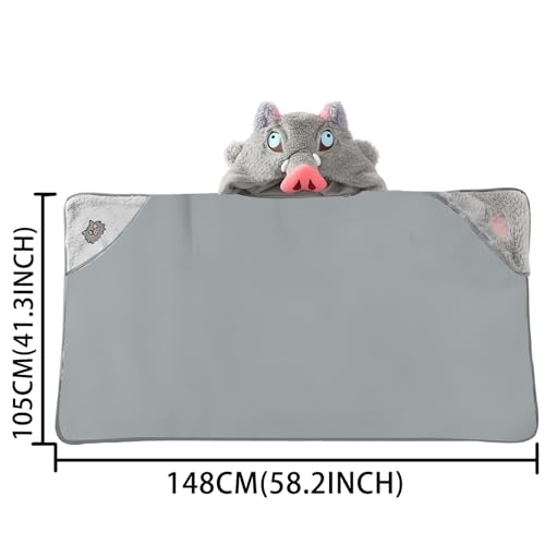 Anime Wearable Blanket Cloak Hoodie Cosplay Costume Hooded Cloaks Cape Soft Shawl Wrap Nap 58.2 x 41.3 in One Size Greyhui-a