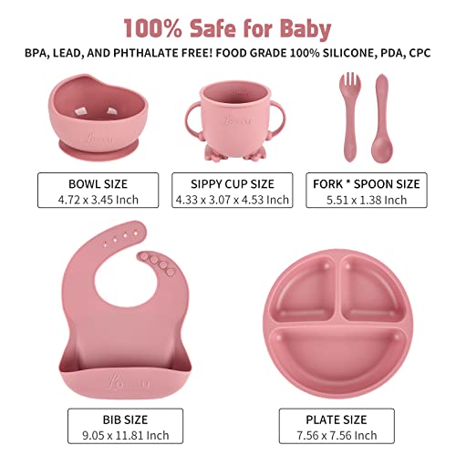 Silicone Baby Feeding Set, Suction Plate Bowl for Baby Led Weaning Dark Pink