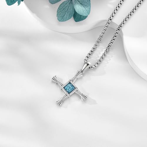 URONE Saint Brigid Cross 925 Sterling Silver Turquoise St Brigid Cross Pendant Religious Amulet Pagan Jewellery Gifts for Women Men