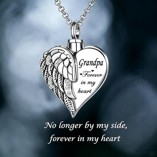 Heart Angel Wing Urn Necklace for Ashes for Women Cremation Jewelry Memorial Keepsake Pendant Forever In My Heart Grandpa
