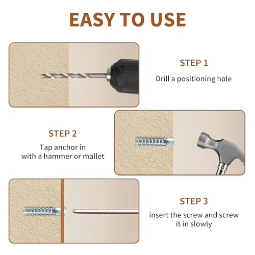 BOLTRIX heavy-duty hollow wall anchors with screws, loose hinge and stripped hole repair kit, silver 8x38mm, 60 pack