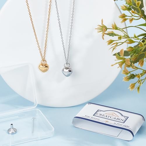 CREATCABIN 2 Packs Heart Urn Necklaces for Ashes, Silver & Gold