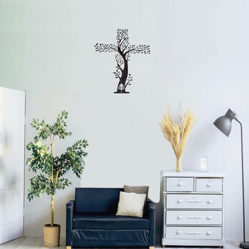 YO-yiHHG Metal Cross Tree Wall Decor, Tree of Life Wall Art Crosses Wall Decor Family Cross Ideal for Hanging in Spaces Such As Living Rooms, Study Rooms and Churches (C) C