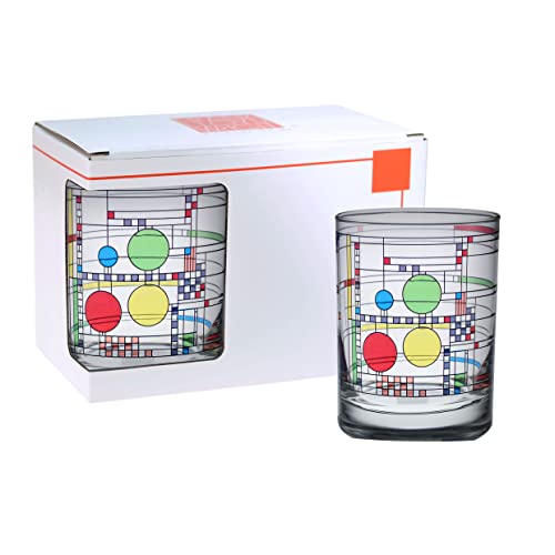 Culver Frank Lloyd Wright DOF Double Old Fashioned Glass 14-Ounce (Gift Boxed Set of 2, Coonley Playhouse)