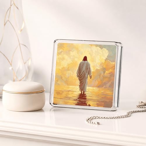 Jesus Heaven Acrylic Plaque 4.0x4.0 Inch, Christian Religious Acrylic Block Sign, Inspirational Faith Desk Decor, Bible Artwork Gift for Women Men, Spiritual Home Office Decoration Jesus Heaven