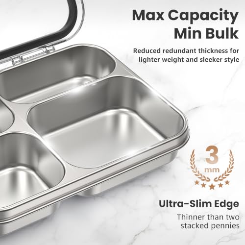 HOMEKOL Stainless Steel Bento Lunch Box, 4 Cups, Black