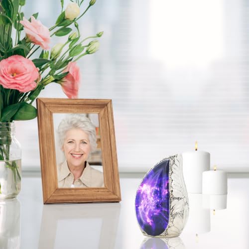 M MEILINXU Purple Small Urns for Human Ashes, Galaxy Teardrop Keepsake Urn