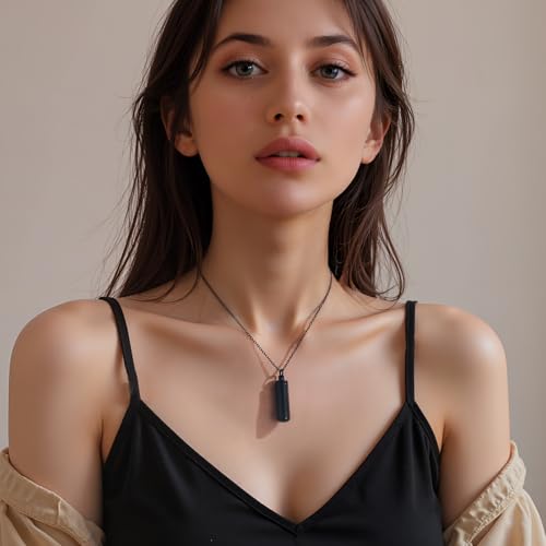 Cremation Jewelry for Ashes Pendant Urn Necklace Cylinder Keepsake Ashes Memorial Jewelry Necklace with Fill Tool Urn Memorial Ash Black