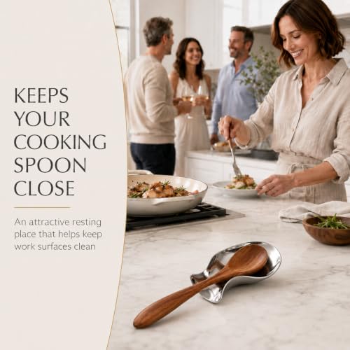 nambe Curvo Spoon Rest | Stainless Steel Cooking Utensil Rest | Spatula Ladle Holder for Kitchen Countertop | Dishwasher Safe | Designed by Steve Cozzolino