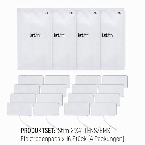 iStim 16 TENS Electrodes 5 x 10 cm - Super Soft, Self-Adhesive & Reusable White Pads for TENS EMS Devices - Certified Medical Device for Pain and Muscle Therapy with 2 mm Connection