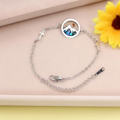 Faith Moves Mountains Mustard Seed Bracelet, Stainless Steel Adjustable Christian Jewelry Cross Design, Inspirational Gift for Men Womwen Christmas Advent Thanksgiving white - Shell Mountain