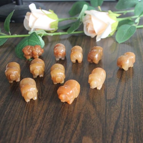 Two mini Hand Carved Gemstone Crystal Pig Figurine Animal Statue Carving Office Home Decor Collections Pockets stone1.2'' (Orange Aventurine) Orange Aventurine