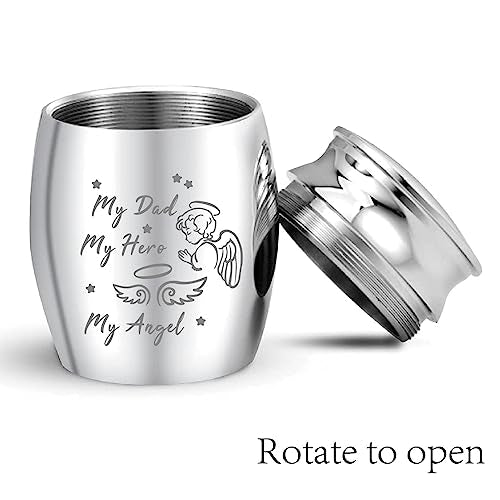 CREATCABIN Mini Cremation Urn Small Keepsake Urns Ashes Alloy Kit My Dad Hero Angel Metal Sharing Urn Memorials Miniatur Container Remains for Female Male Human Pets Angel & Fairy 1.6x1.2 Inch(Silver) Silver-Angel&Fairy