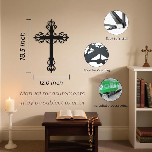 Freton Metal Cross Wall Art, Christian Wall Decor, Black, 18.5x12.0 inch 18.5"L x 12"W