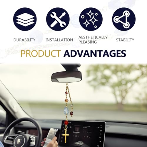 Car Mirror Hanging Ornament with Cross Design & White Crystals - Universal Rear View Mirror Charm for Christmas Decor, New Driver Gift, and Christian Gifts for Women & Men(Red) Red