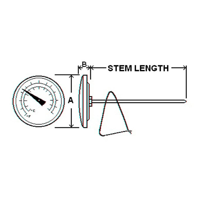 [Australia - AusPower] - PIC Gauges B2B8-R-CLIP All SS Bimetal Thermometer w/ Clip, 2" Dial, 8" Stem Length, 50/550° F Temperature Range 