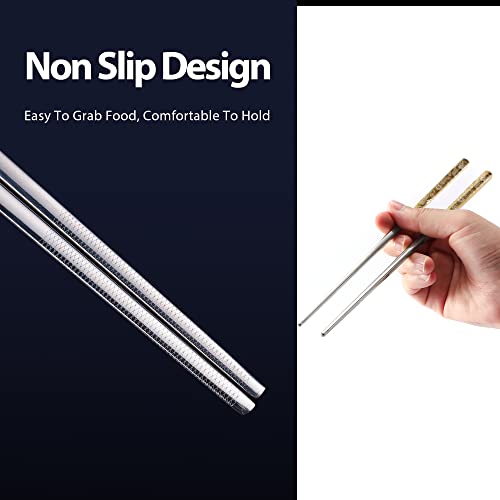 Hagary Dragon Chopsticks Metal Reusable Designed In Korea Japanese Style Stainless Steel 316 18/10 Non-Slip Dishwasher Safe Laser Etched (Gold - 5 Pairs) Gold - 5 Pairs