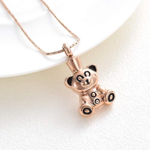 Cremation Jewelry Urn Necklaces for Ashes - Stainless Steel Teddy Bear Pendant Keepsake Memorial Pet Ashes Holder Rose Gold