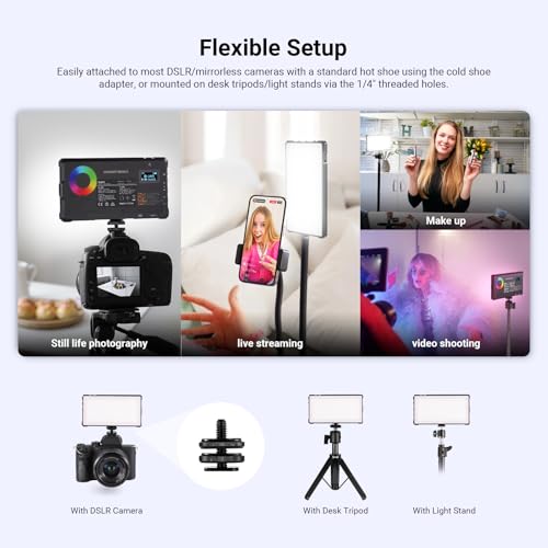 NEEWER Basics SL90C Full RGB LED Camera Video Light with Desk Tripod Stand