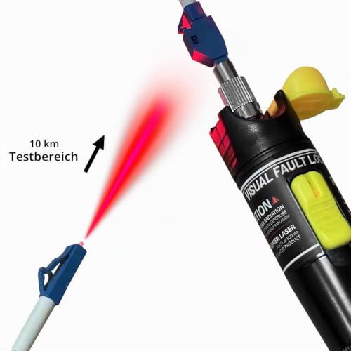 QWORK Fibre Optic Cable Tester 10mW 10KM Strong Laser Pointer Visual Troubleshooting - Compatible with 2.5 mm LC SC FC Includes 1.25 mm FC to LC Adapter