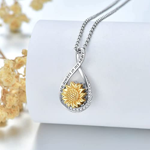MONGAS Sunflower Urn Necklace for Ashes 925 Sterling Silver You Are My Sunshine Keepsake Necklace for Ashes Infinity Sunflower Cremation Jewelry Gifts for Loved Ones Women