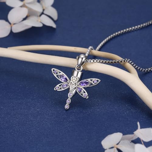 MANBU Sterling Silver Cremation Jewelry for Ashes dragonfly urn necklace