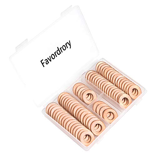 Favordrory M10 x 20 x 2mm metric flat copper sealing washers, 60-piece pack