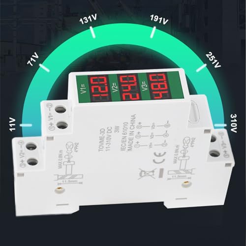 Garosa DIN rail voltmeter with 3-digit LCD display, DC 11–310V range and switch output function