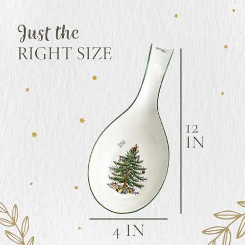 Spode Christmas Tree Spoon Rest, 12-Inch Festive Cooking Utensil Rest, Christmas Spatula & Ladle Holder for Kitchen Countertop, Fine Earthenware, Dishwasher Safe Holiday Kitchen Accessory