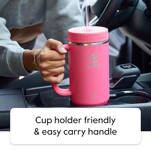 Takeya Stainless Steel Tumbler with Handle and Straw (40 oz, Blush) - Insulated Water Bottle with Straw for Water & Iced Beverages 40 Ounces