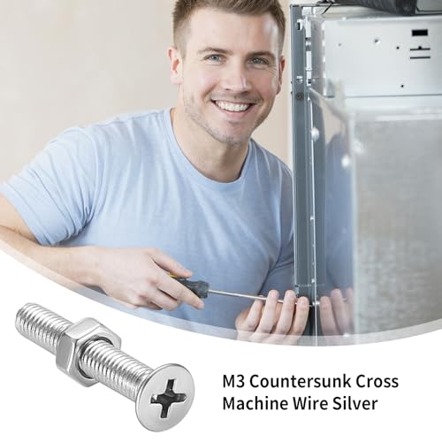 YOUYIDUN M3 screw and nut set with silver countersunk Phillips flat head bolts, washers, and assortment case