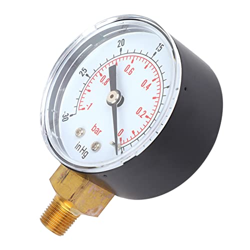 [Australia - AusPower] - 1/8 BSPT Vacuum Pressure Gauge with Floor Connection, 50 mm Dial Gauge, 1-0Bar -30-0inHg Dual Scale Pressure Gauge for Measuring Air, Water, Oil and Gas 