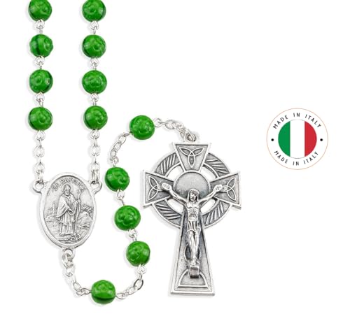 St Patrick Irish Rosary - Laminated St Patrick Prayer Card - Made In Italy Green Saint Patrick Rosary - Shamrock St Patrick Rosary Beads Catholic Patron Saint of Ireland Themed Set - 2 Items